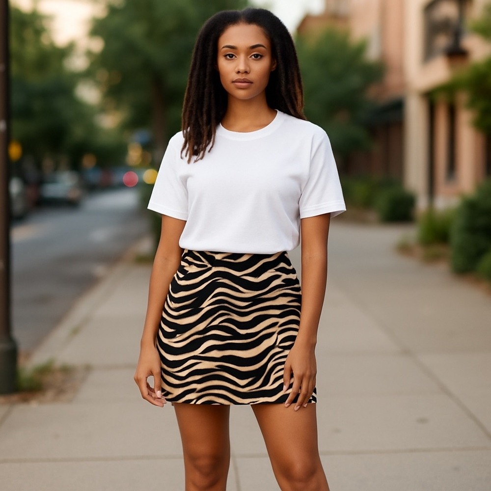 Talbots Petite Mini Skirt Zebra Print Cotton Blend Casual Size 16P
